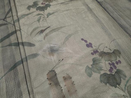 平和屋着物▽訪問着　無双　紗袷　紗×絽　手描き　南天文　白鷺　金彩　ロング丈　正絹　逸品　DABH7321fe