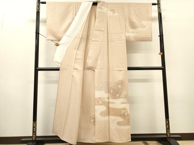 平和屋着物▽中国三大刺繍　スワトウ刺繍　汕頭刺繍　訪問着　単衣　絞り　道長花絵皿　金銀彩　正絹　逸品　DABH7322fe