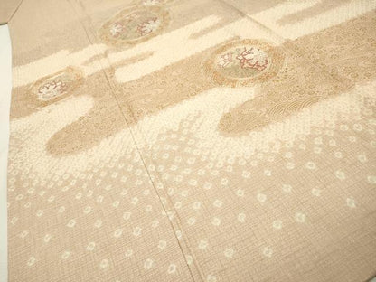 平和屋着物▽中国三大刺繍　スワトウ刺繍　汕頭刺繍　訪問着　単衣　絞り　道長花絵皿　金銀彩　正絹　逸品　DABH7322fe