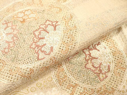 平和屋着物▽中国三大刺繍　スワトウ刺繍　汕頭刺繍　訪問着　単衣　絞り　道長花絵皿　金銀彩　正絹　逸品　DABH7322fe