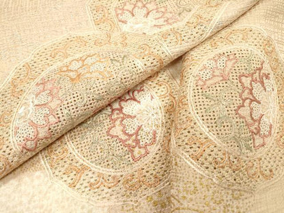 平和屋着物▽中国三大刺繍　スワトウ刺繍　汕頭刺繍　訪問着　単衣　絞り　道長花絵皿　金銀彩　正絹　逸品　DABH7322fe