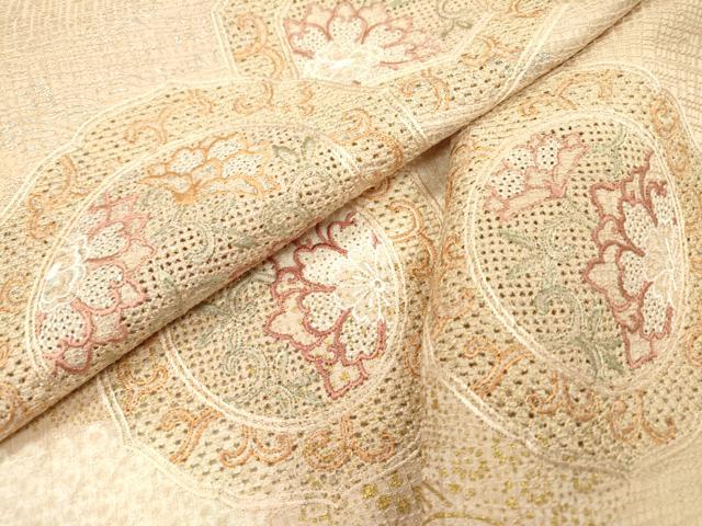 平和屋着物▽中国三大刺繍　スワトウ刺繍　汕頭刺繍　訪問着　単衣　絞り　道長花絵皿　金銀彩　正絹　逸品　DABH7322fe