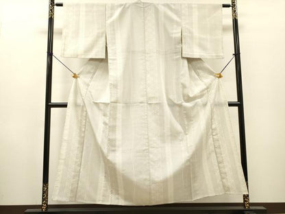 平和屋着物▽本塩沢　単衣　110亀甲　麻の葉間道　正絹　逸品　DABH7323fe