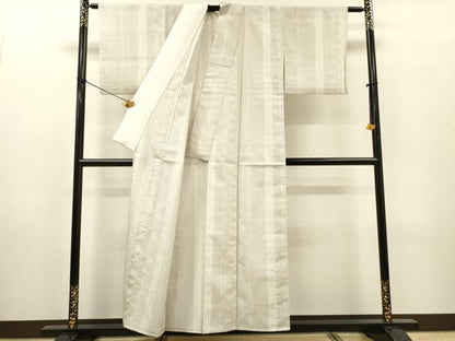 平和屋着物▽本塩沢　単衣　110亀甲　麻の葉間道　正絹　逸品　DABH7323fe