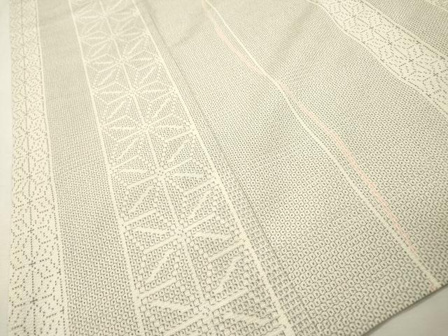 平和屋着物▽本塩沢　単衣　110亀甲　麻の葉間道　正絹　逸品　DABH7323fe