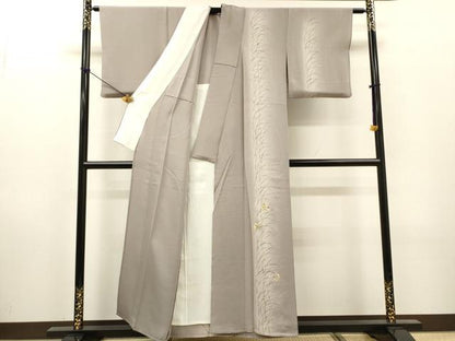 平和屋着物▽訪問着　単衣　駒刺繍　草葉丸文　暈し染　金彩　正絹　逸品　DABH7324fe