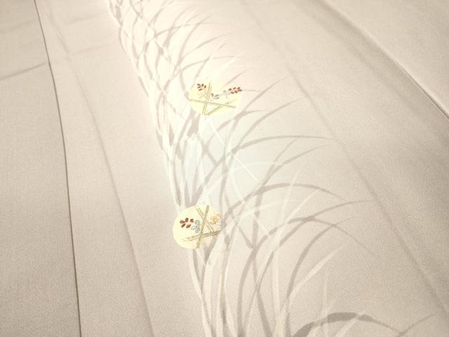 平和屋着物▽訪問着　単衣　駒刺繍　草葉丸文　暈し染　金彩　正絹　逸品　DABH7324fe