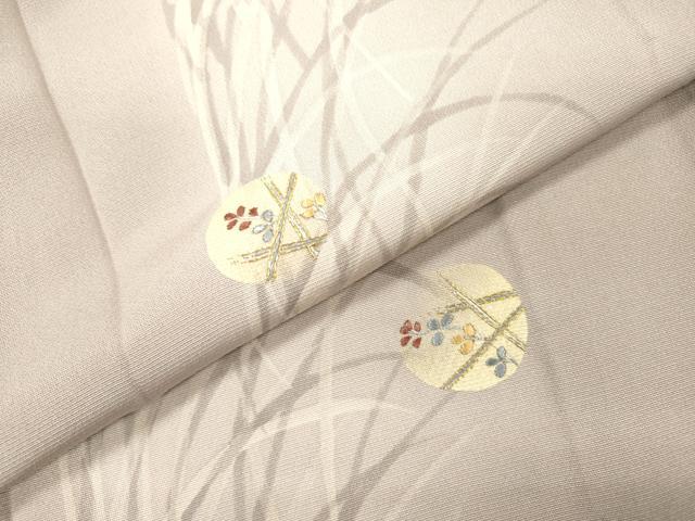 平和屋着物▽訪問着　単衣　駒刺繍　草葉丸文　暈し染　金彩　正絹　逸品　DABH7324fe