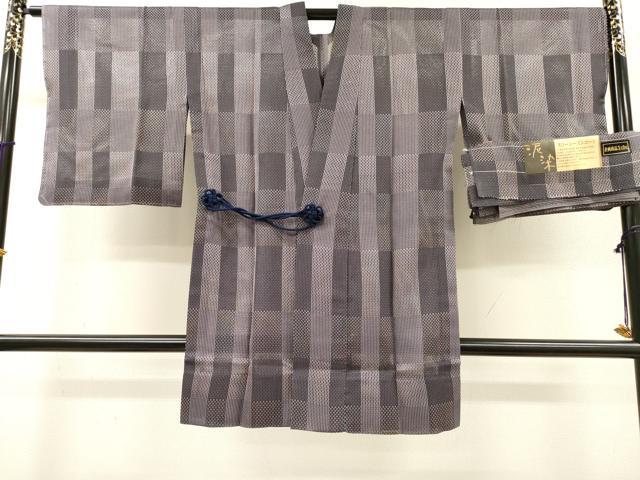 平和屋着物▽道中着　スリーシーズン　春夏秋　塵除け　泥染　格子　反端付き　正絹　逸品　未使用　DABH7325fe
