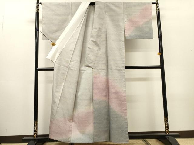 平和屋着物▽訪問着　単衣　紬地　霞文　正絹　逸品　DABH7327fe