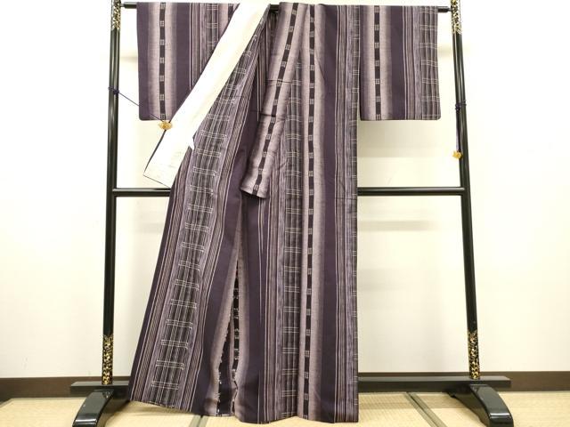 平和屋着物▽西陣　古都紬　単衣　井桁絣間道　三代目市三郎作　証紙付き　正絹　逸品　DABH7328fe