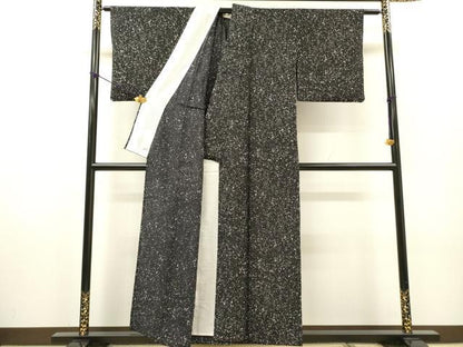 平和屋着物▽上質な小紋　単衣　霞文　黒地　正絹　逸品　DABH7330fe