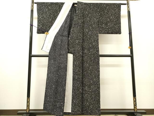 平和屋着物▽上質な小紋　単衣　霞文　黒地　正絹　逸品　DABH7330fe