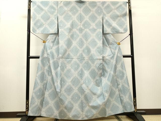 平和屋着物▽本場大島紬　白大島　単衣　7マルキ　菱文　正絹　逸品　DABH7334fe
