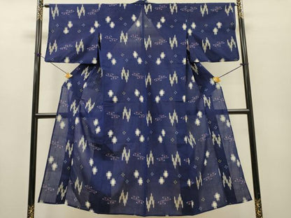 平和屋着物▽本場琉球絣　綿琉球　単衣　綿　逸品　DABH7335fe