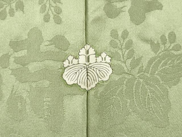 平和屋着物▽上質な色無地　単衣　寿字桐地紋　山葵色　正絹　逸品　DABH7339fe
