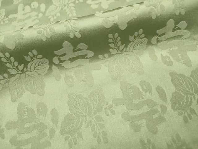 平和屋着物▽上質な色無地　単衣　寿字桐地紋　山葵色　正絹　逸品　DABH7339fe