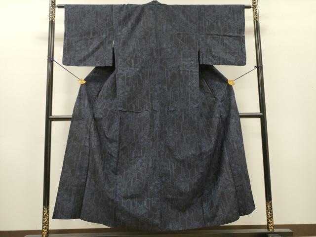 平和屋着物▽結城紬　単衣　亀甲花文　正絹　逸品　DABH7340fe