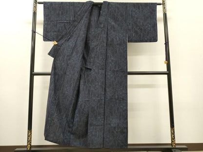 平和屋着物▽結城紬　単衣　亀甲花文　正絹　逸品　DABH7340fe