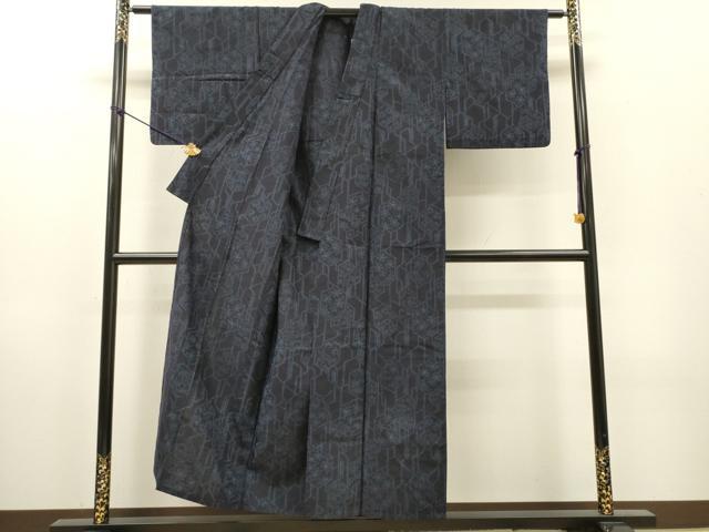 平和屋着物▽結城紬　単衣　亀甲花文　正絹　逸品　DABH7340fe