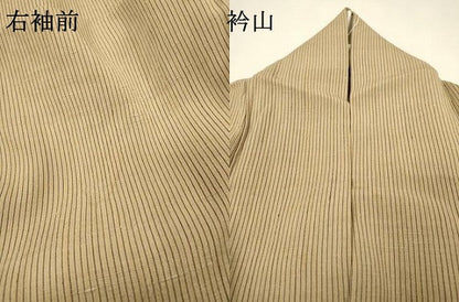 平和屋着物▽上質な紬　単衣　縞　正絹　逸品　DABH7341fe