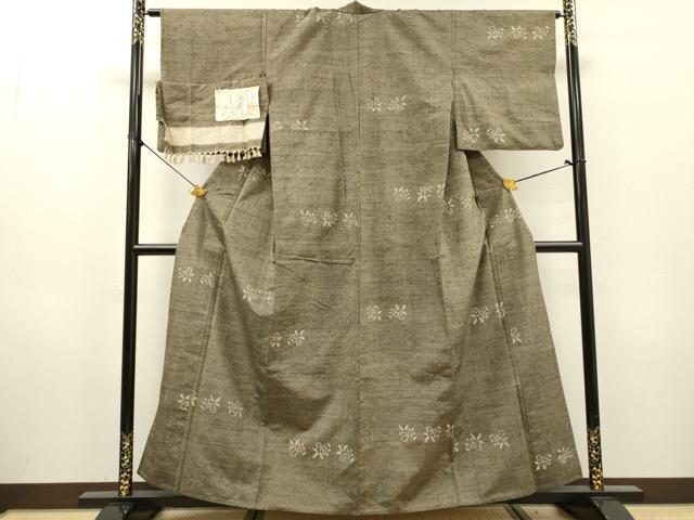 平和屋着物▽渡辺徹　紬　単衣　松煙染　江戸絵巻　証紙付き　正絹　逸品　DABH7342fe