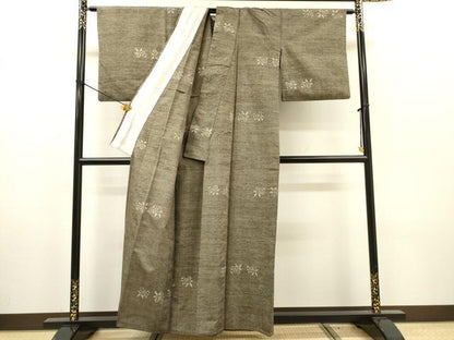 平和屋着物▽渡辺徹　紬　単衣　松煙染　江戸絵巻　証紙付き　正絹　逸品　DABH7342fe