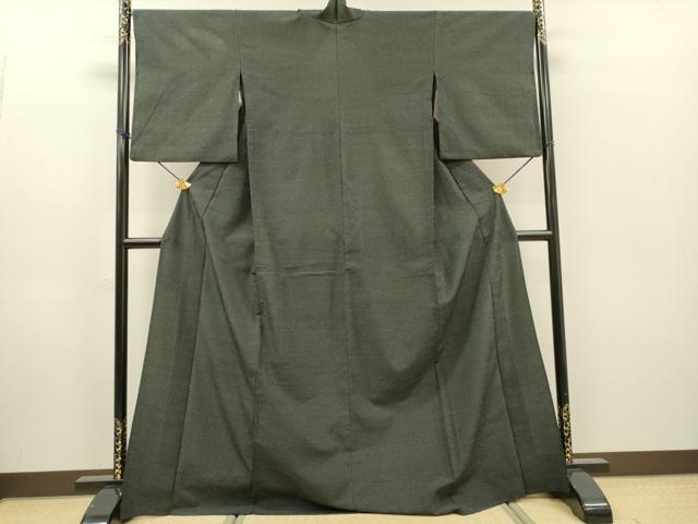 平和屋着物▽本塩沢　単衣　蚊絣　黒地　ロング丈　正絹　逸品　DABH7344fe