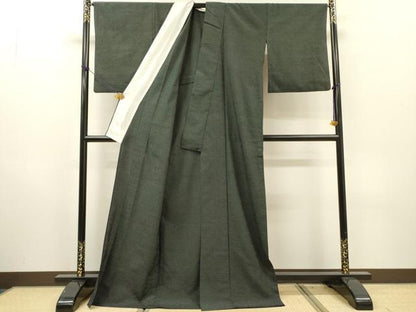 平和屋着物▽本塩沢　単衣　蚊絣　黒地　ロング丈　正絹　逸品　DABH7344fe