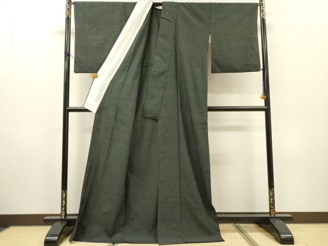 平和屋着物▽本塩沢　単衣　蚊絣　黒地　ロング丈　正絹　逸品　DABH7344fe