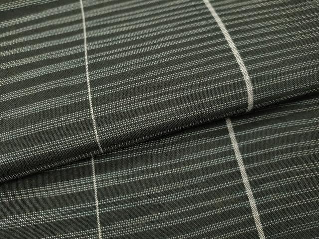 平和屋着物▽上質な紬　単衣　横段文　黒地　正絹　逸品　DABH7349fe