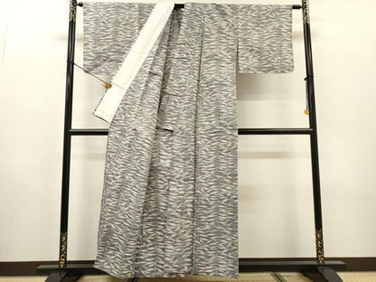 平和屋着物▽上質な紬　単衣　草葉文　正絹　逸品　DABH7352fe