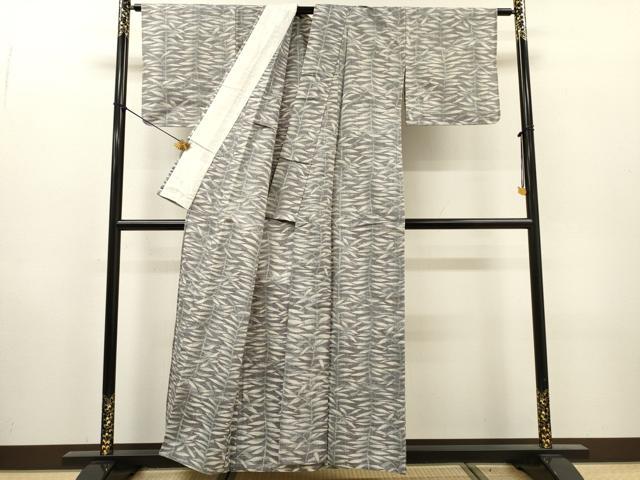 平和屋着物▽上質な紬　単衣　草葉文　正絹　逸品　DABH7352fe