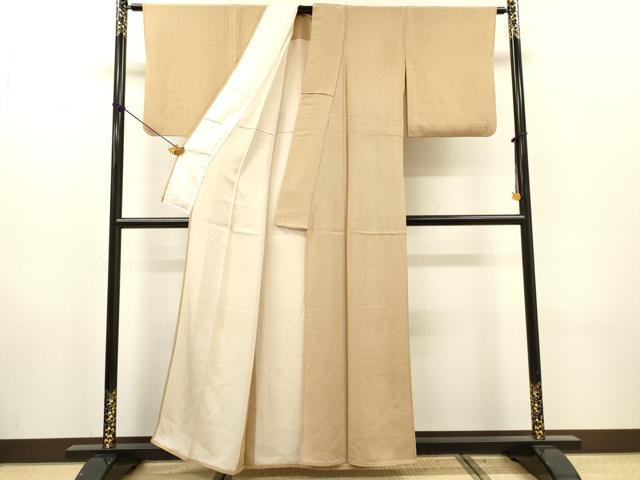 平和屋着物▽江戸小紋　単衣　万筋　黄土色×白色　正絹　逸品　DABH7363fe