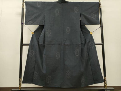 平和屋着物▽上質な紬　単衣　亀甲文　正絹　逸品　DABH7366fe