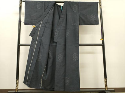 平和屋着物▽上質な紬　単衣　亀甲文　正絹　逸品　DABH7366fe