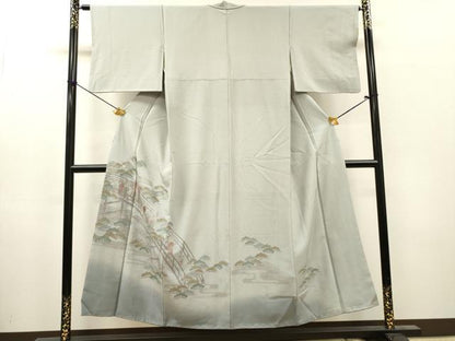 平和屋着物▼中国三大刺繍　スワトウ刺繍　汕頭刺繍　総刺繍　訪問着　渡り橋人物風景文　暈し染　金糸　正絹　逸品　DABH7375fe
