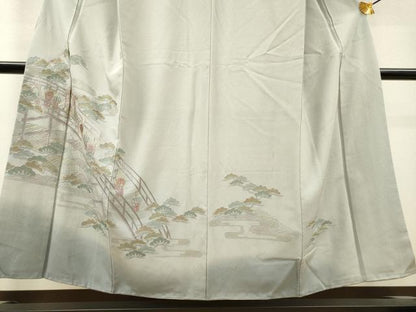 平和屋着物▼中国三大刺繍　スワトウ刺繍　汕頭刺繍　総刺繍　訪問着　渡り橋人物風景文　暈し染　金糸　正絹　逸品　DABH7375fe
