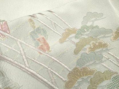 平和屋着物▼中国三大刺繍　スワトウ刺繍　汕頭刺繍　総刺繍　訪問着　渡り橋人物風景文　暈し染　金糸　正絹　逸品　DABH7375fe