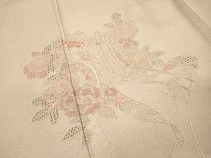 平和屋着物▼中国三大刺繍　スワトウ刺繍　汕頭刺繍　相良刺繍　総刺繍　訪問着　御所車花文　正絹　逸品　DABH7377fe