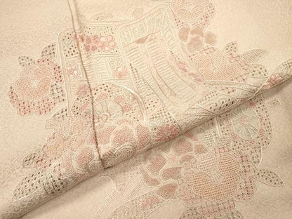 平和屋着物▼中国三大刺繍　スワトウ刺繍　汕頭刺繍　相良刺繍　総刺繍　訪問着　御所車花文　正絹　逸品　DABH7377fe
