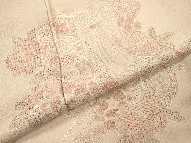 平和屋着物▼中国三大刺繍　スワトウ刺繍　汕頭刺繍　相良刺繍　総刺繍　訪問着　御所車花文　正絹　逸品　DABH7377fe