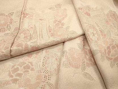 平和屋着物▼中国三大刺繍　スワトウ刺繍　汕頭刺繍　相良刺繍　総刺繍　訪問着　御所車花文　正絹　逸品　DABH7377fe