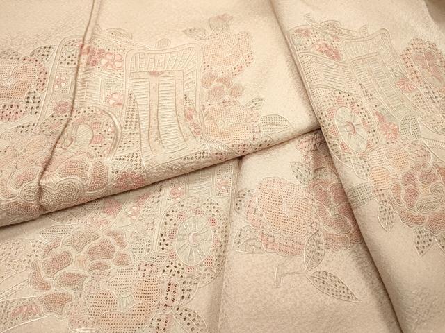 平和屋着物▼中国三大刺繍　スワトウ刺繍　汕頭刺繍　相良刺繍　総刺繍　訪問着　御所車花文　正絹　逸品　DABH7377fe