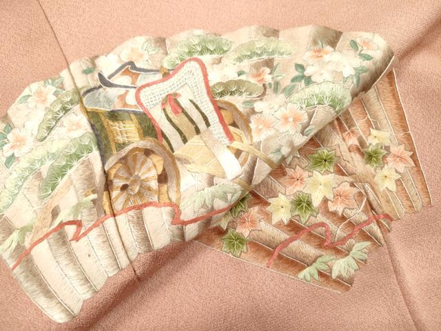 平和屋着物▼豪華色留袖　総刺繍　御所車花文　正絹　逸品　DABH7379fe