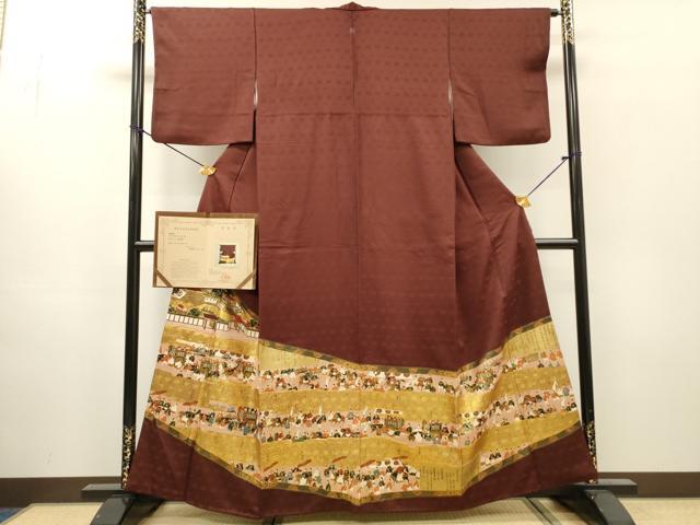 平和屋着物●松尾光琳　色留袖　駒刺繍　人物風景文　雁金本金箔　保証書付き　正絹　逸品　DABH7380fe