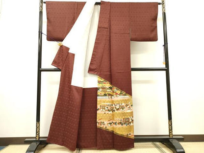 平和屋着物●松尾光琳　色留袖　駒刺繍　人物風景文　雁金本金箔　保証書付き　正絹　逸品　DABH7380fe