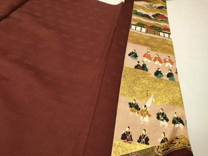平和屋着物●松尾光琳　色留袖　駒刺繍　人物風景文　雁金本金箔　保証書付き　正絹　逸品　DABH7380fe