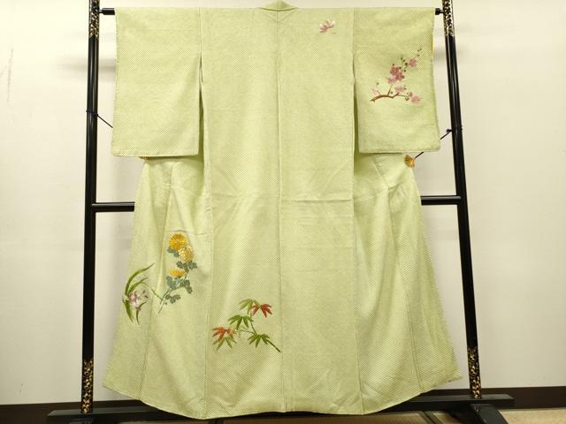 平和屋着物▼訪問着　総絞り　刺繍　笹菊花文　金糸　正絹　逸品　DABH7384fe