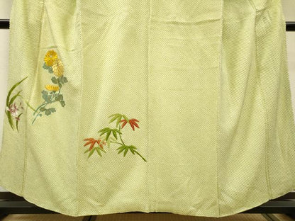 平和屋着物▼訪問着　総絞り　刺繍　笹菊花文　金糸　正絹　逸品　DABH7384fe